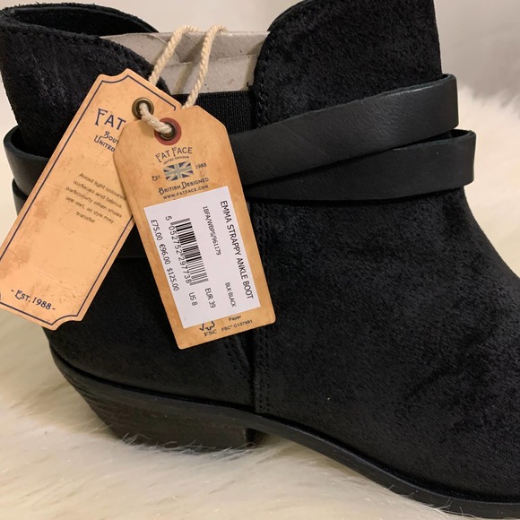 FAT FACE Black Leather EMMA STRAPPY Ankle Boots Sz 8 NWT - Picture 13 of 15